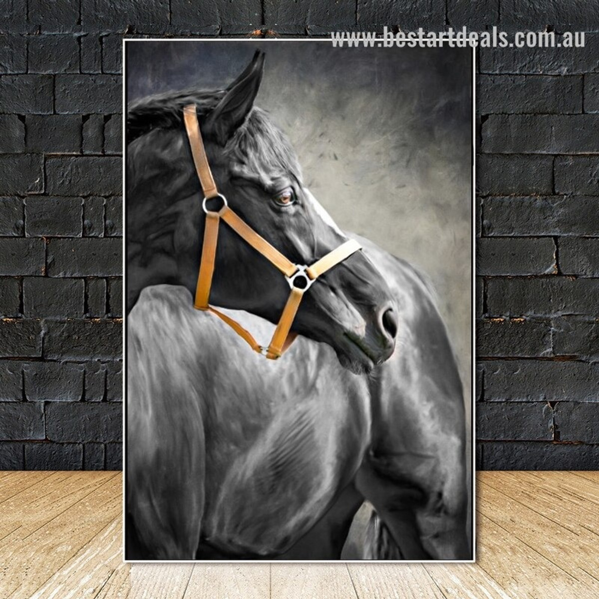 Black Steed Animal Modern Framed Painting Picture Canvas Print for Room Wall Decor