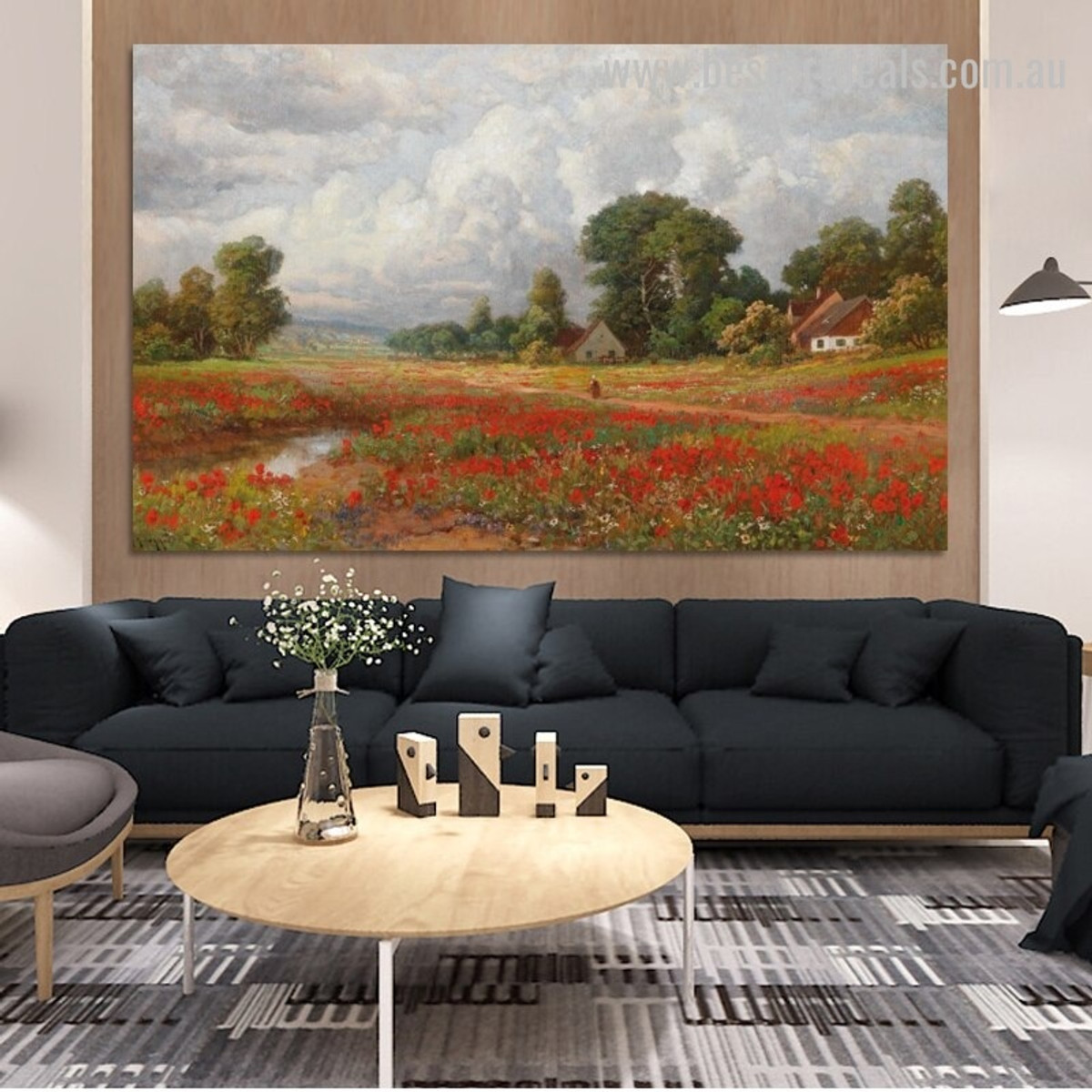 Field of Poppies Alois Arnegger Reproduction Framed Artwork Photo Canvas Print for Room Wall Getup