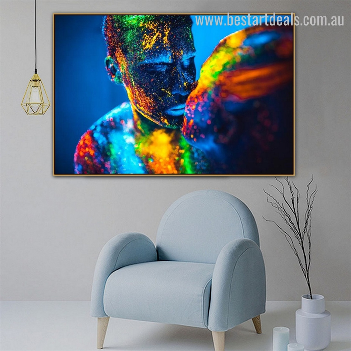 Colorful Lovers Abstract Figure Contemporary Framed Painting Photo Canvas Print for Room Wall Decor