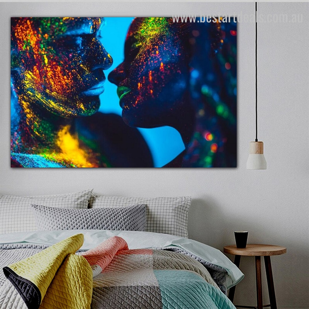 Colorful Smooch Abstract Figure Contemporary Framed Painting Photo Canvas Print for Wall Hanging Decor