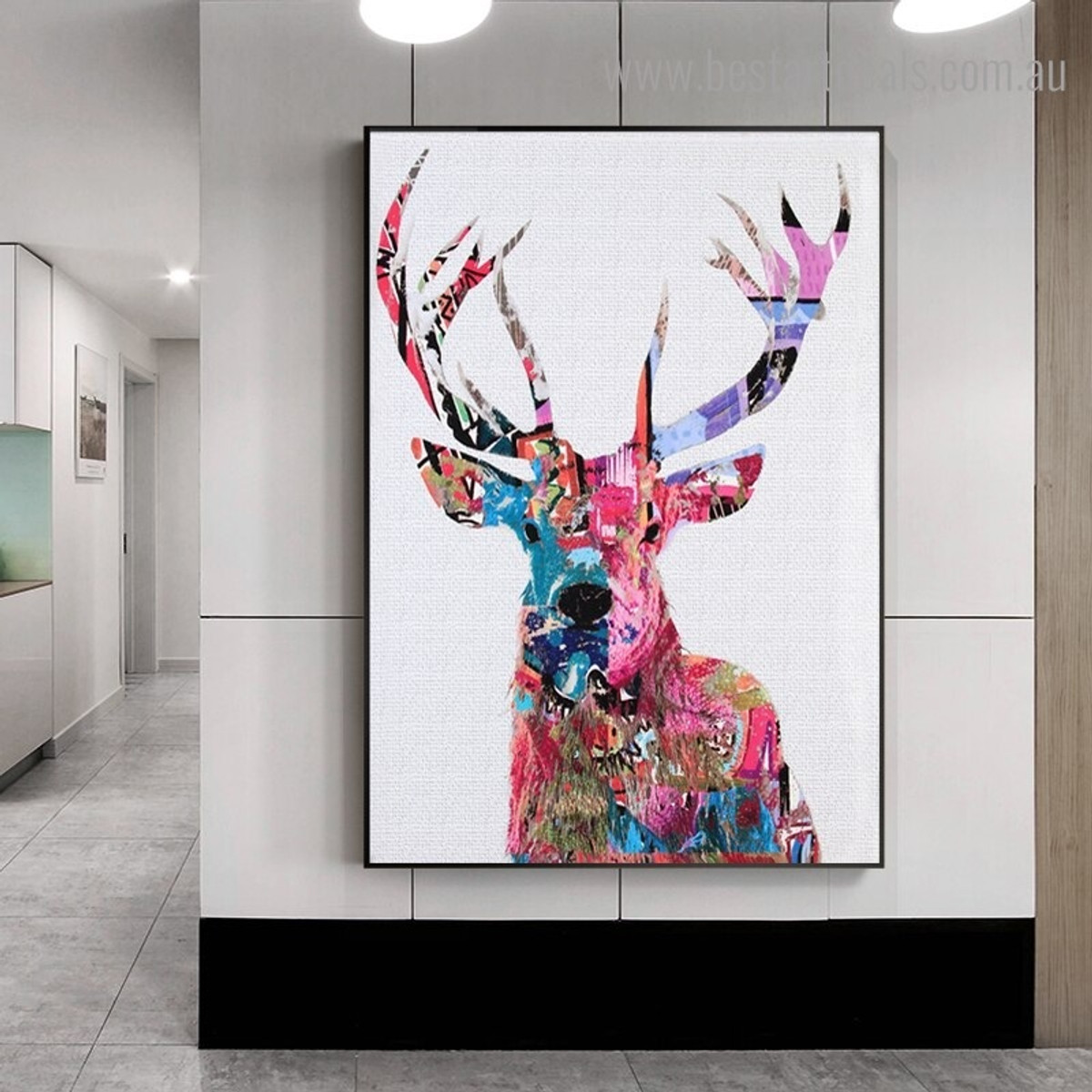 Sika Deer Animal Abstract Modern Framed Painting Picture Canvas Print for Room Wall Decor