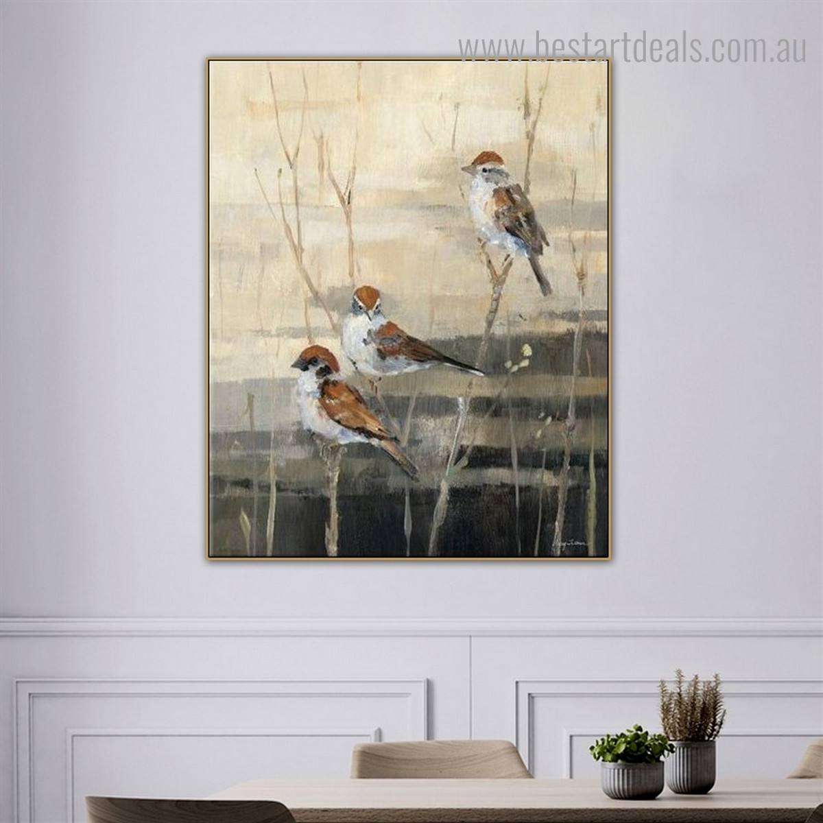 Lovely Sparrows Bird Abstract Contemporary Framed Painting Photograph Canvas Print for Room Wall Assortment