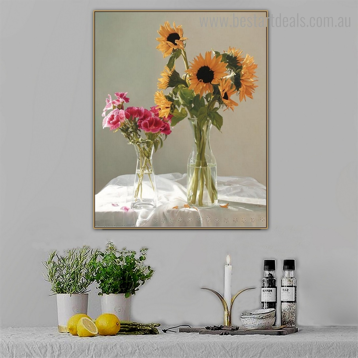 Sunflower Vase Floral Modern Framed Portrayal Photo Canvas Print for Room Wall Outfit

