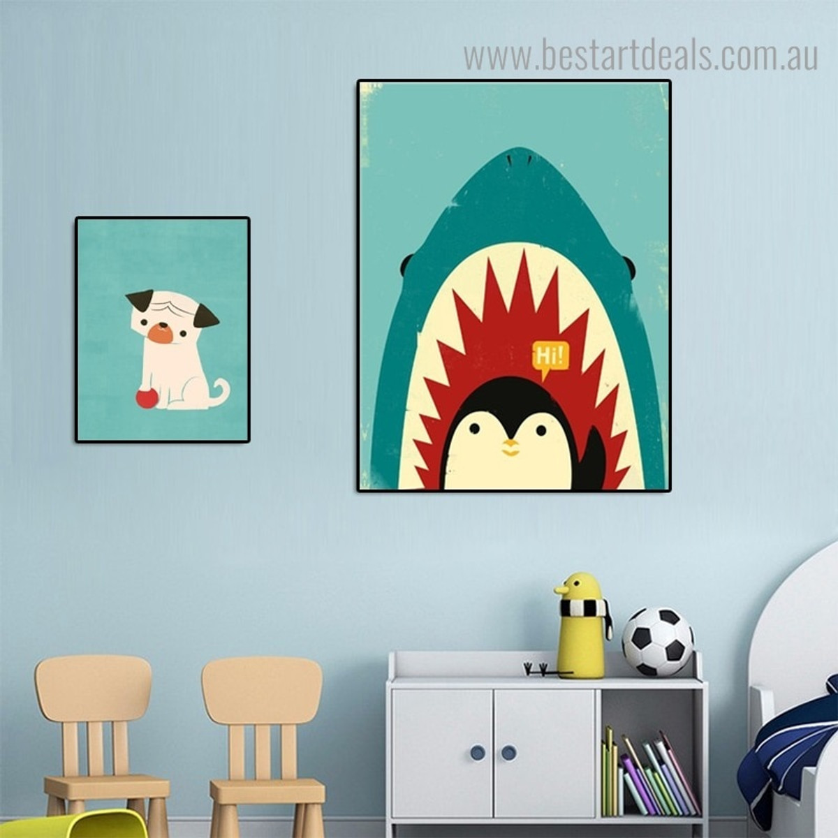 Dog Shark Animal Kids Modern Framed Portraiture Image Canvas Print for Room Wall Finery