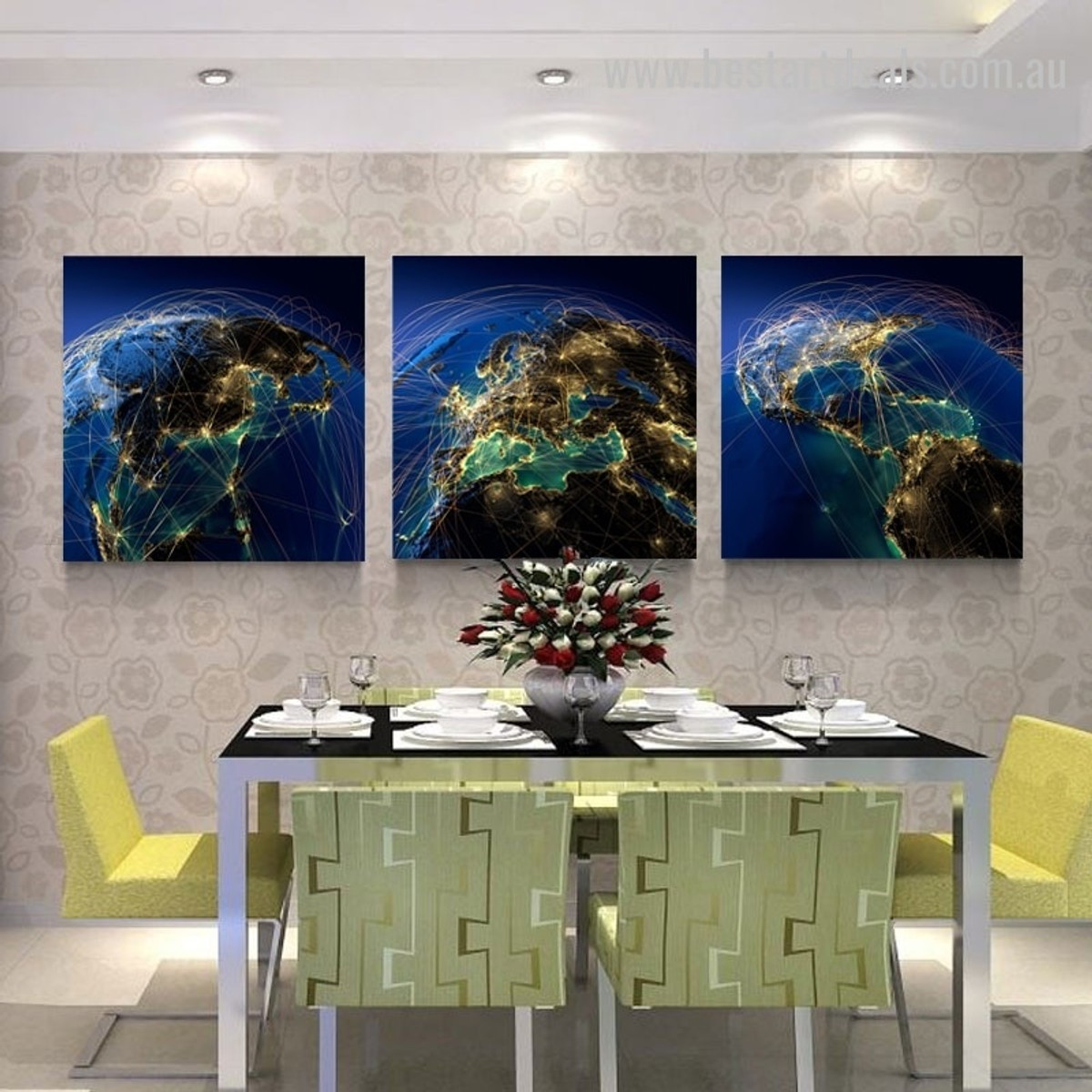Network Production Map Contemporary Framed Painting Photo Canvas Print for Wall Hanging Decor