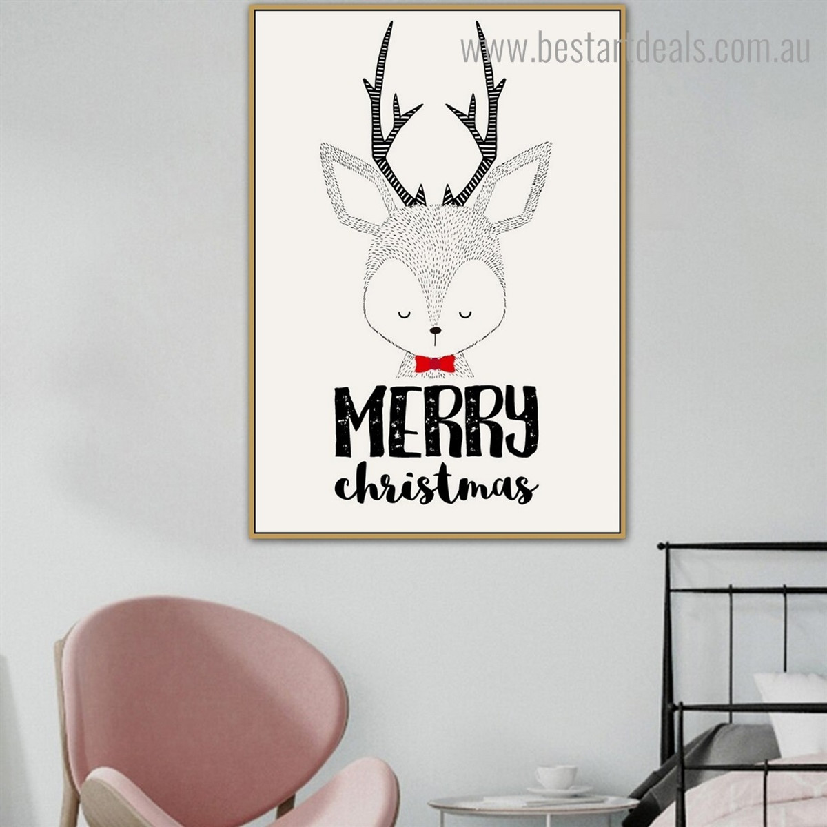 Christmas Deer Animal Animated Framed Kids Wall Art Print for Room Wall Molding