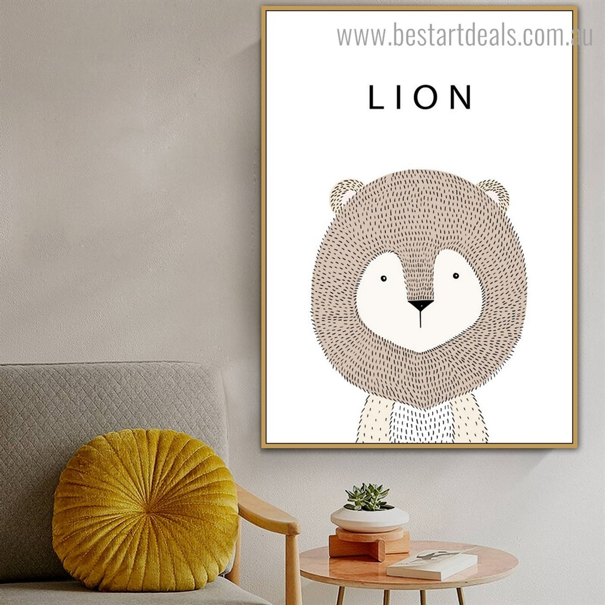 Lovely Lion Animated Animal Modern Framed Painting Pic Canvas Print for Room Wall Onlay