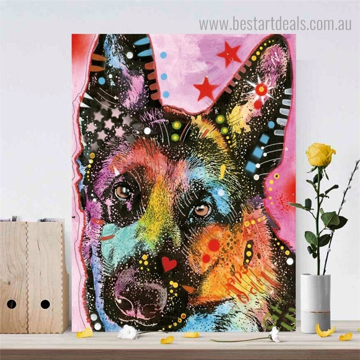 German Shepherd Dean Russo Animal Pop Framed Artwork Photo Canvas Print for Room Wall Decoration