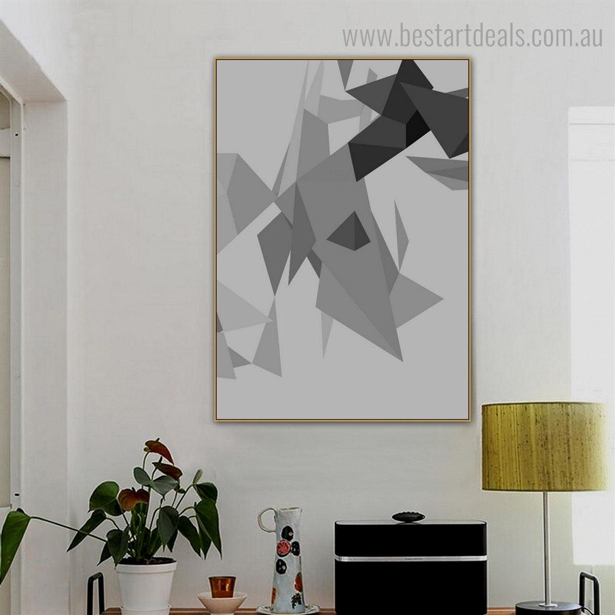 Monochrome Triangles Abstract Geometric Modern Framed Painting Pic Canvas Print for Room Wall Outfit
