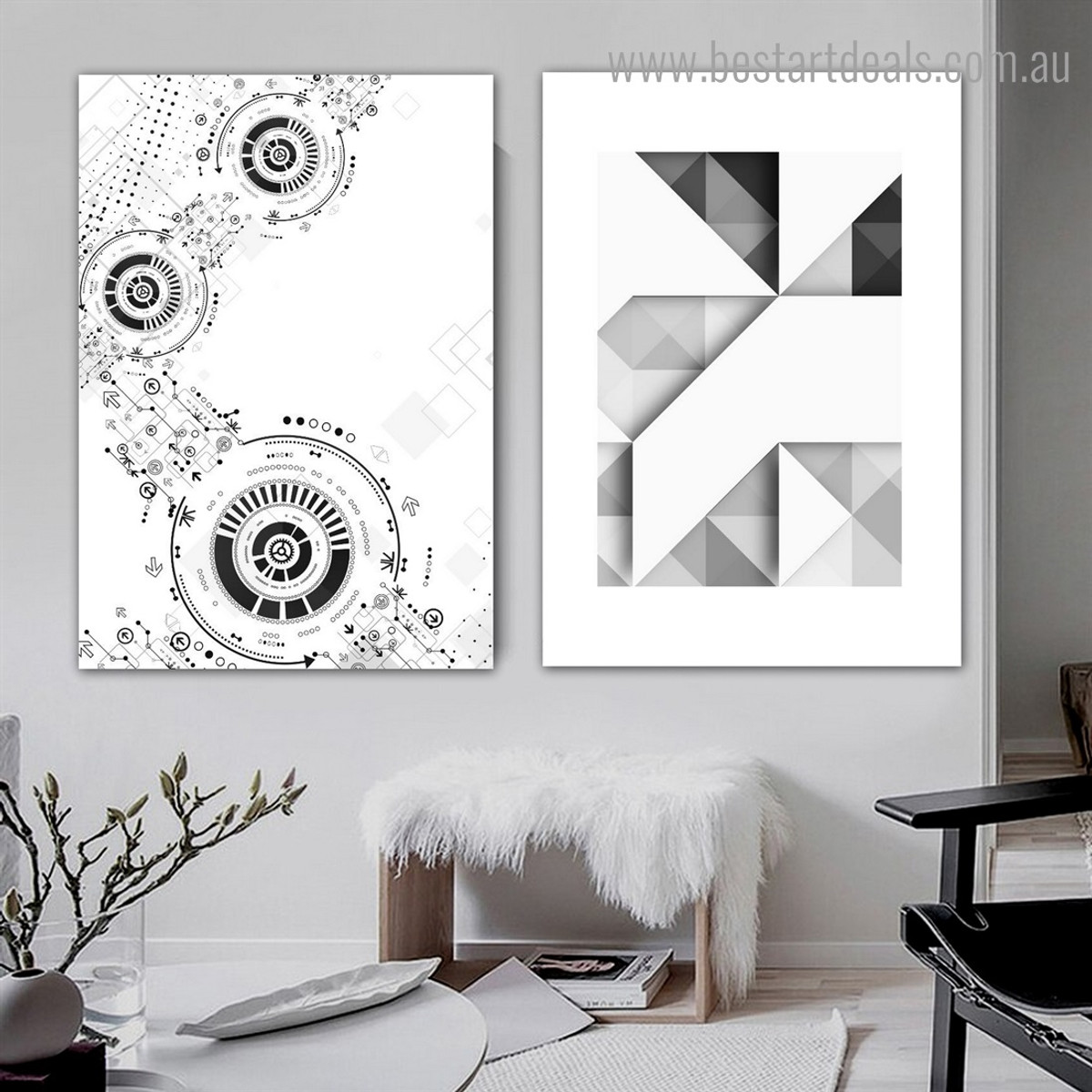 Angles Abstract Geometric Modern Framed Portrayal Photo Canvas Print for Room Wall Getup