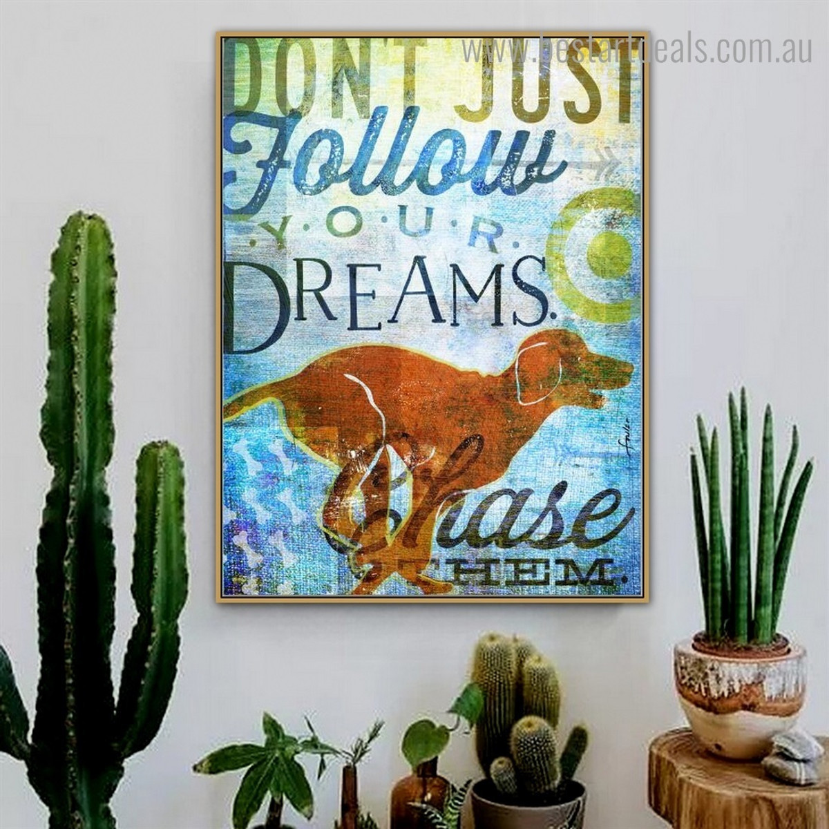 Dreams Chase Animal Quote Modern Framed Painting Picture Canvas Print for Room Wall Decor