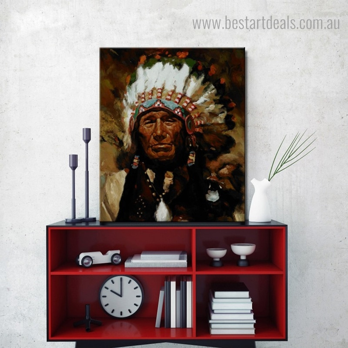 Feathered Old Man Abstract Contemporary Framed Painting Portrait Canvas Print for Room Wall Ornament