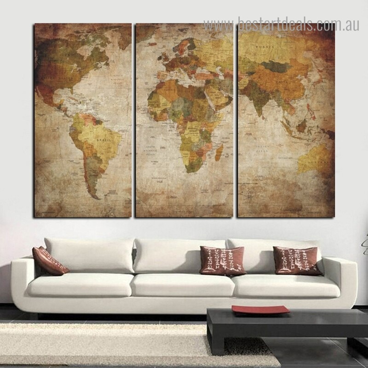 Global Mapping Watercolor Modern Framed Artwork Pic Canvas Print for Room Wall Decoration