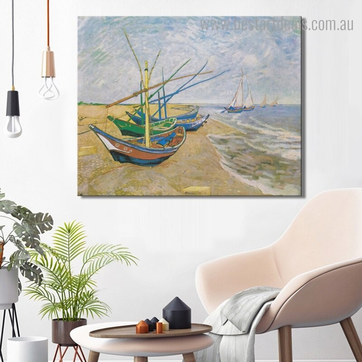 Buy Fishing Boats Beach Canvas Print Wall Art Decor.