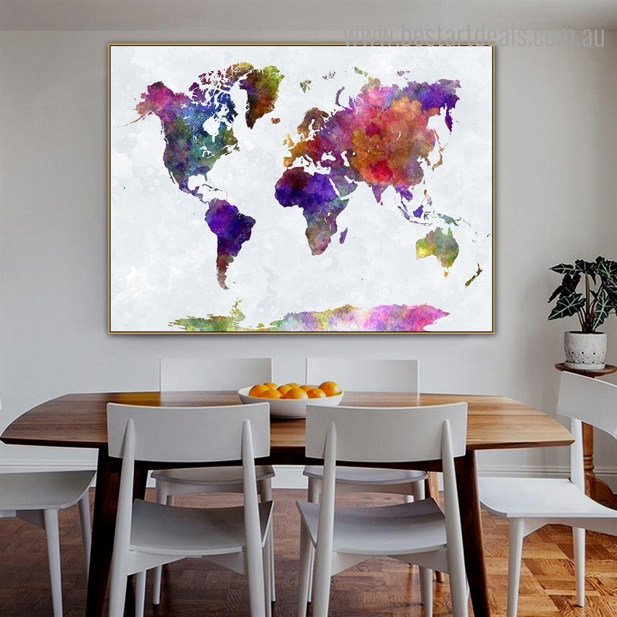 Colorific Map Abstract Watercolor Modern Framed Painting Photo Canvas Print for Dining Room Wall Outfit
