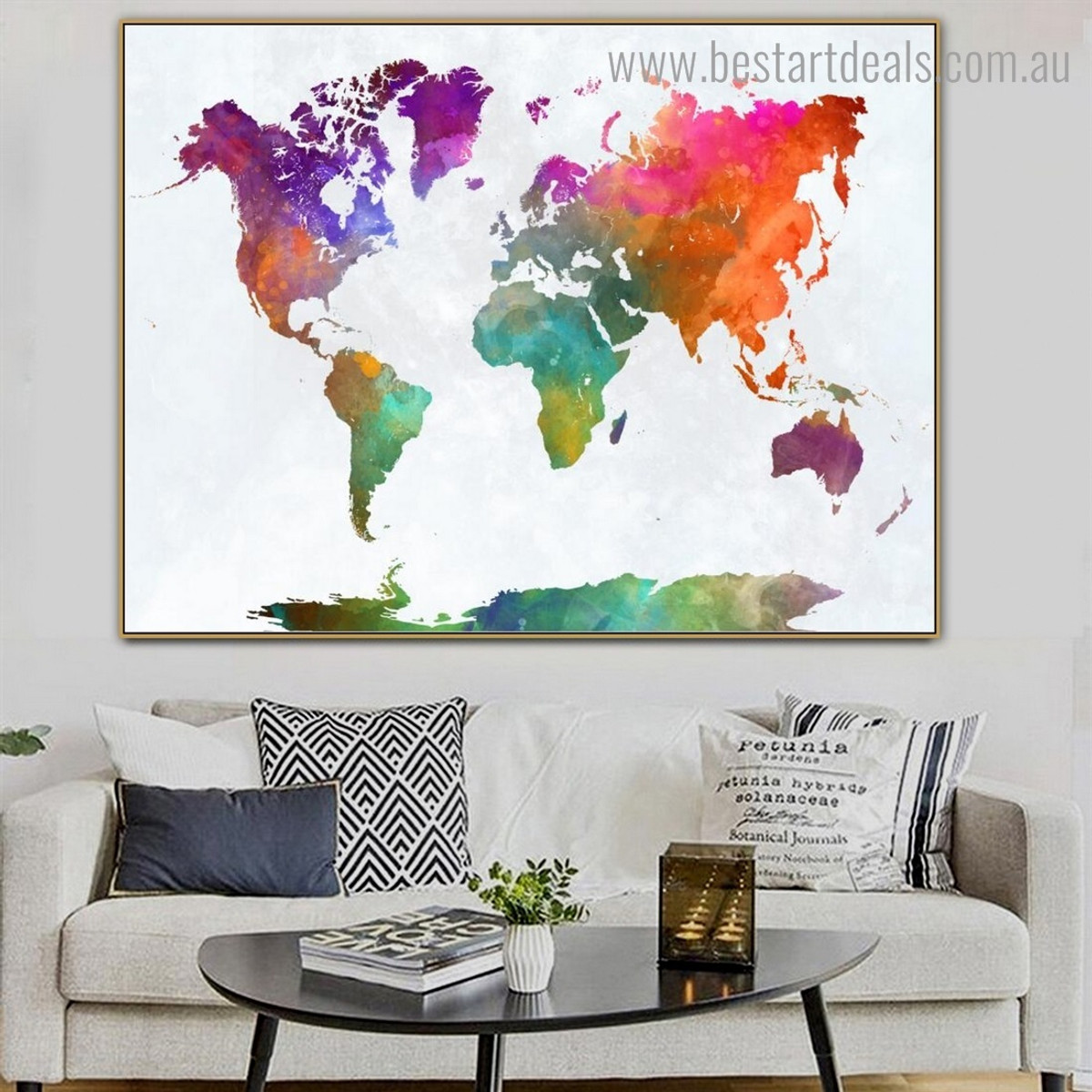 Calico Global Mapping Abstract Watercolor Contemporary Framed Painting Pic Canvas Print for Wall Drape