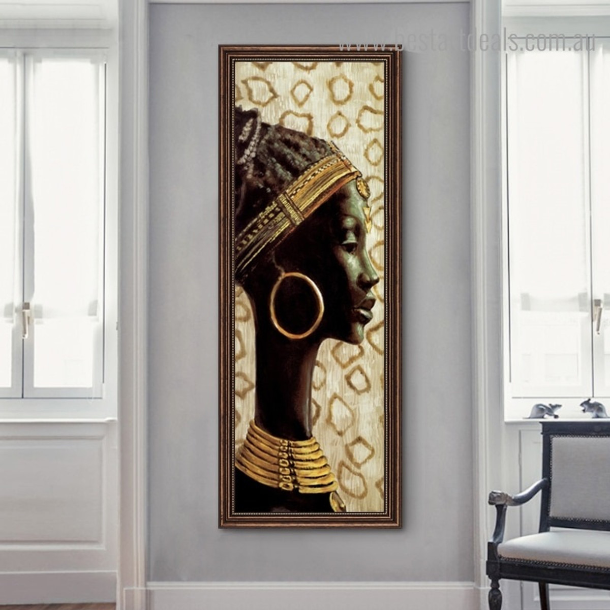 African Female Abstract Figure Panoramic Framed Painting Portrait Canvas Print for Wall Getup