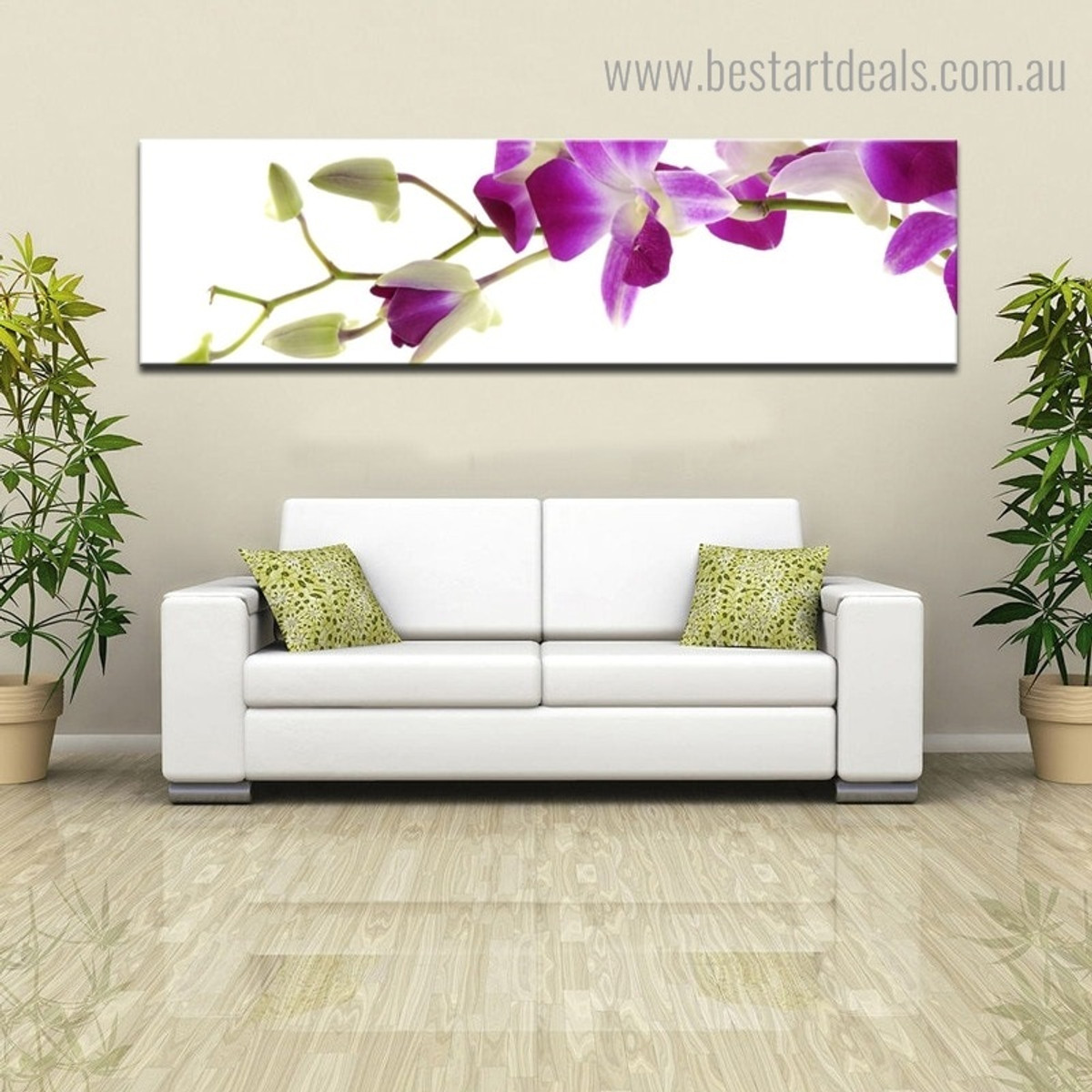 Purple Shade Blooms Floral Panoramic Framed Painting Pic Canvas Print for Room Wall Finery