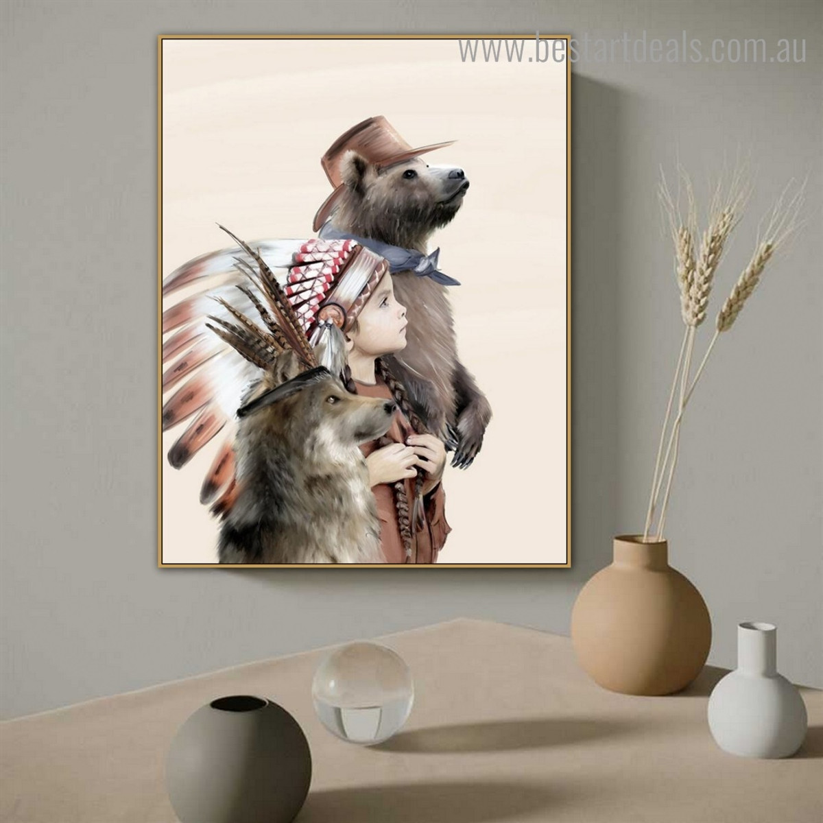Tribal Baby Abstract Animal Figure Contemporary Framed Portraiture Image Canvas Print for Wall Hanging Decor