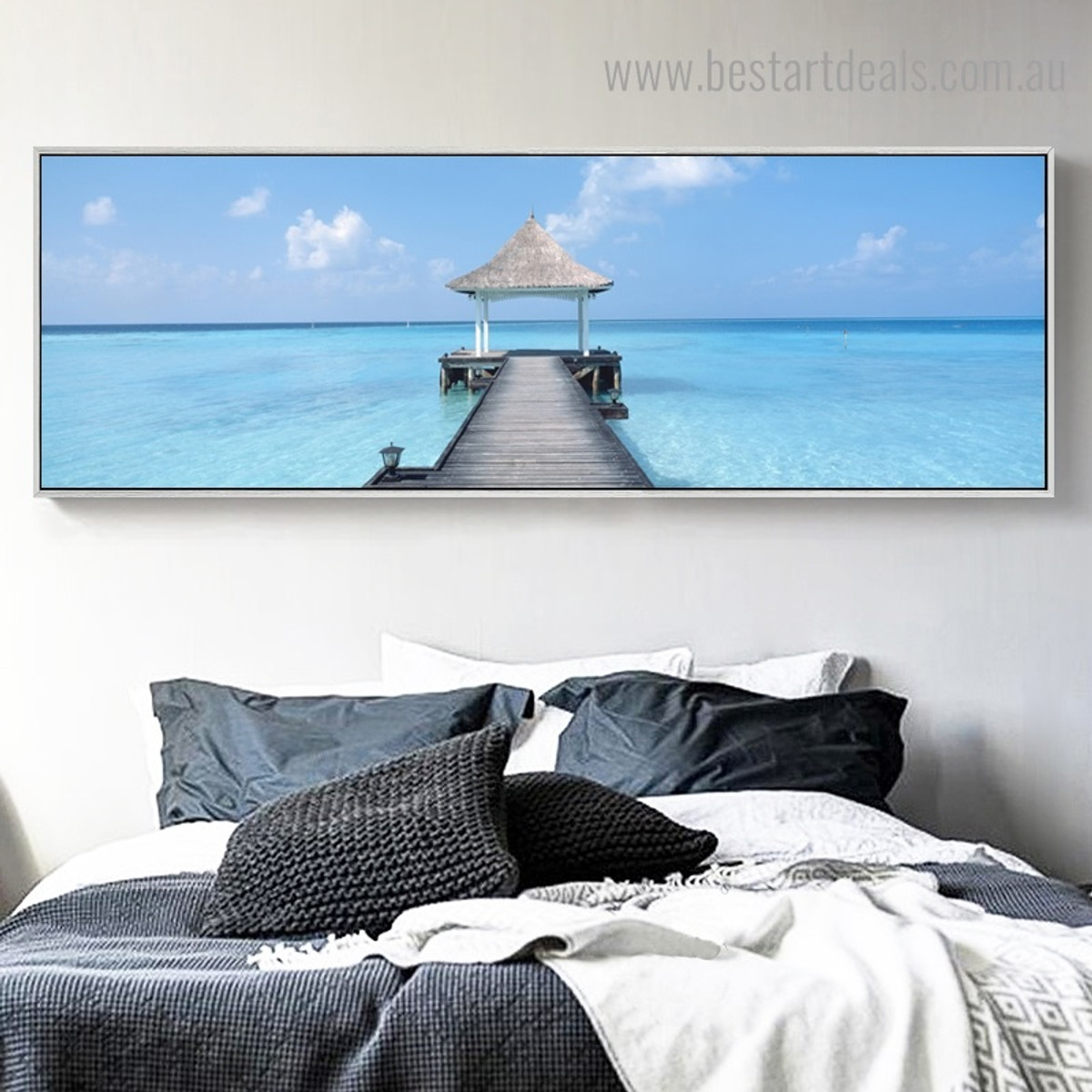 Maldives Pier Seascape Landscape Modern Framed Painting Image Canvas Print for Room Wall Drape