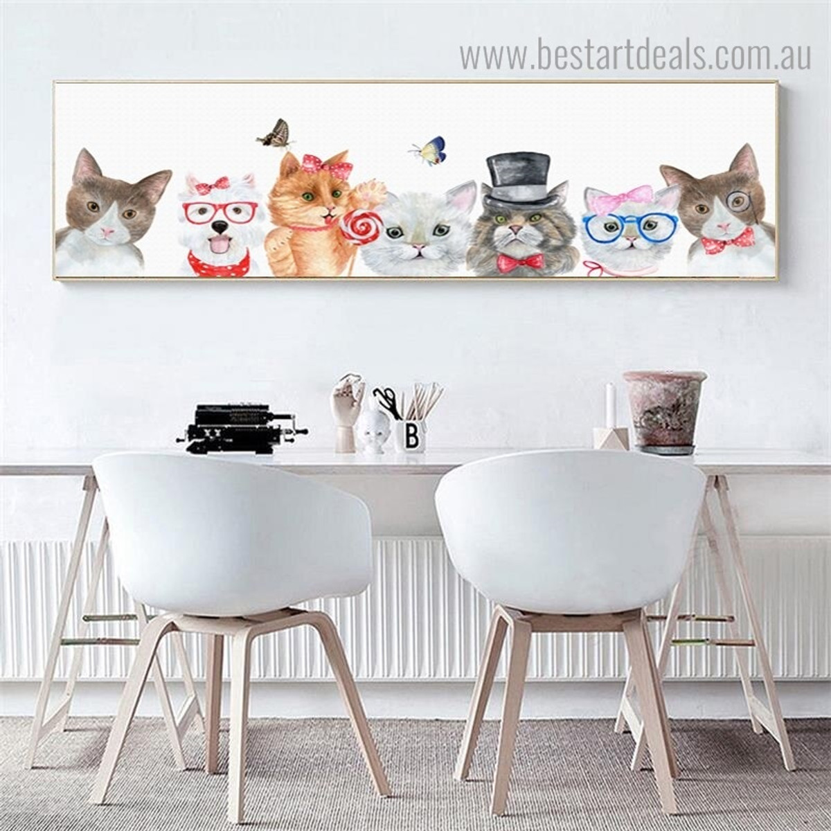 Cute Animals Modern Panoramic Framed Artwork Photograph Canvas Print for Room Wall Garniture