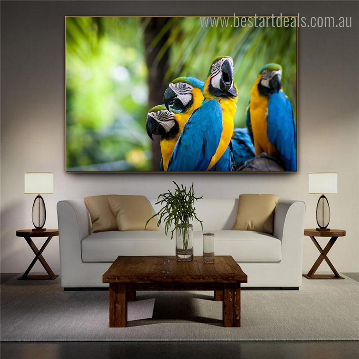 Blue and Yellow Macaw Bird Modern Framed Painting Image Canvas Print for Room Wall Flourish