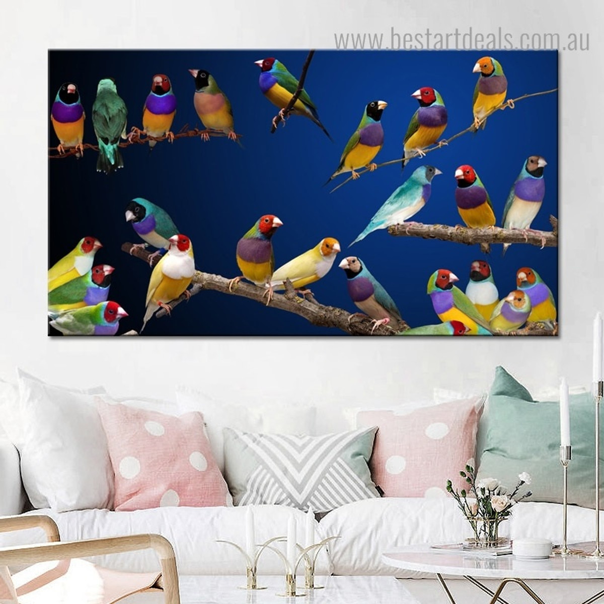 Tinted Gouldian Finch Bird Modern Framed Painting Photo Canvas Print for Room Wall Decor

