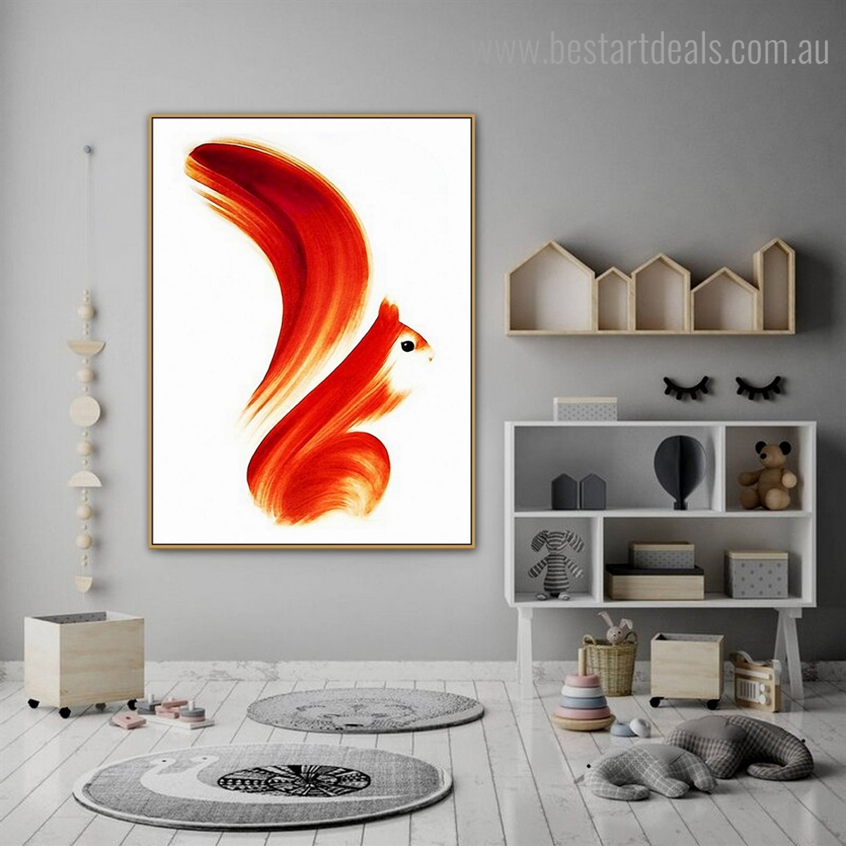 Orange Squirrel Abstract Animal Kids Modern Framed Painting Picture Canvas Print for Room Wall Outfit