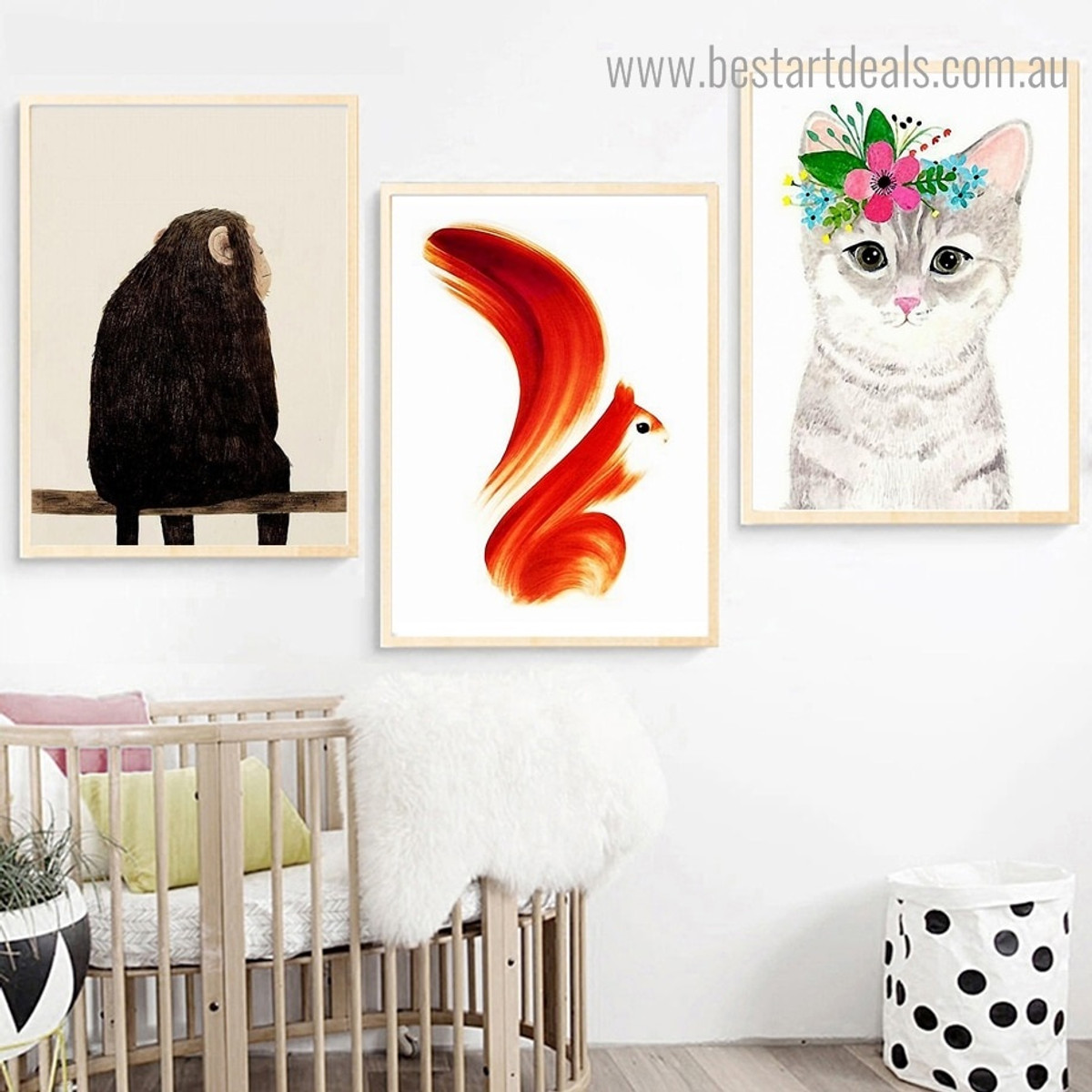 Monkey Squirrel pussy Abstract Animal Kids Contemporary Framed Artwork Image Canvas Print for Room Wall Getup