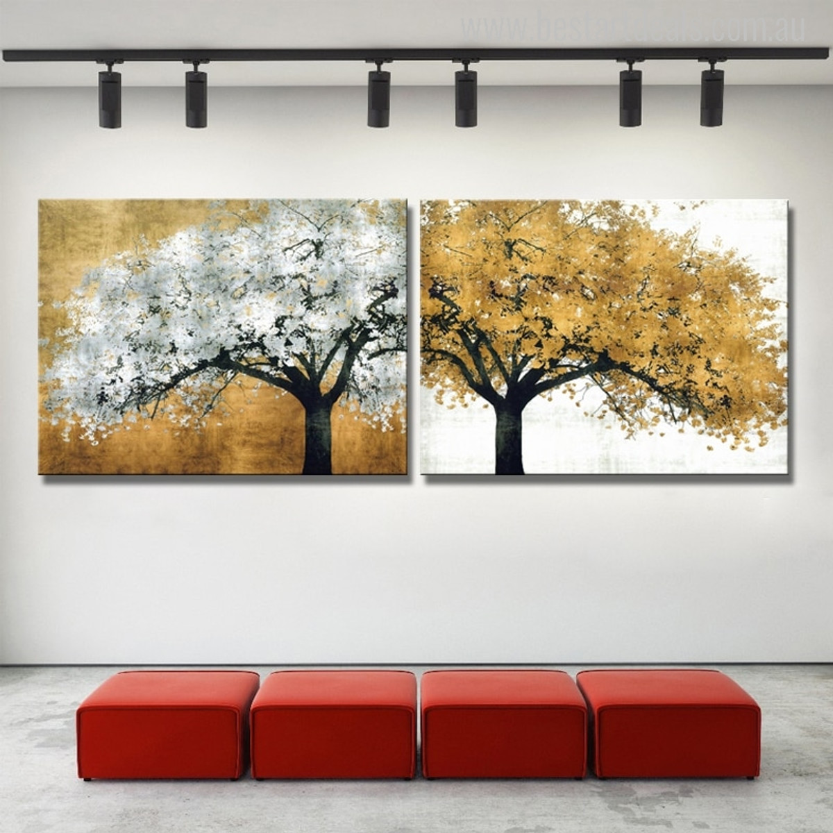 Golden and Silver Colour Tree's Abstract Oil Painting Print for Wall Art