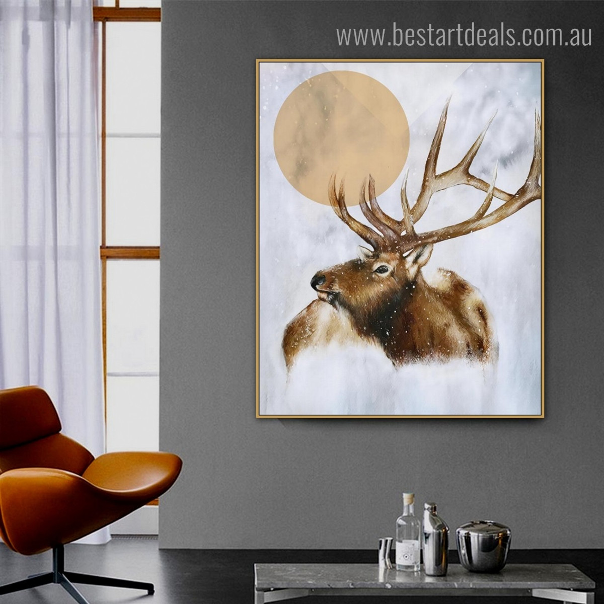 Elk Moon Abstract Animal Modern Framed Painting Pic Canvas Print for Room Wall Garnish
