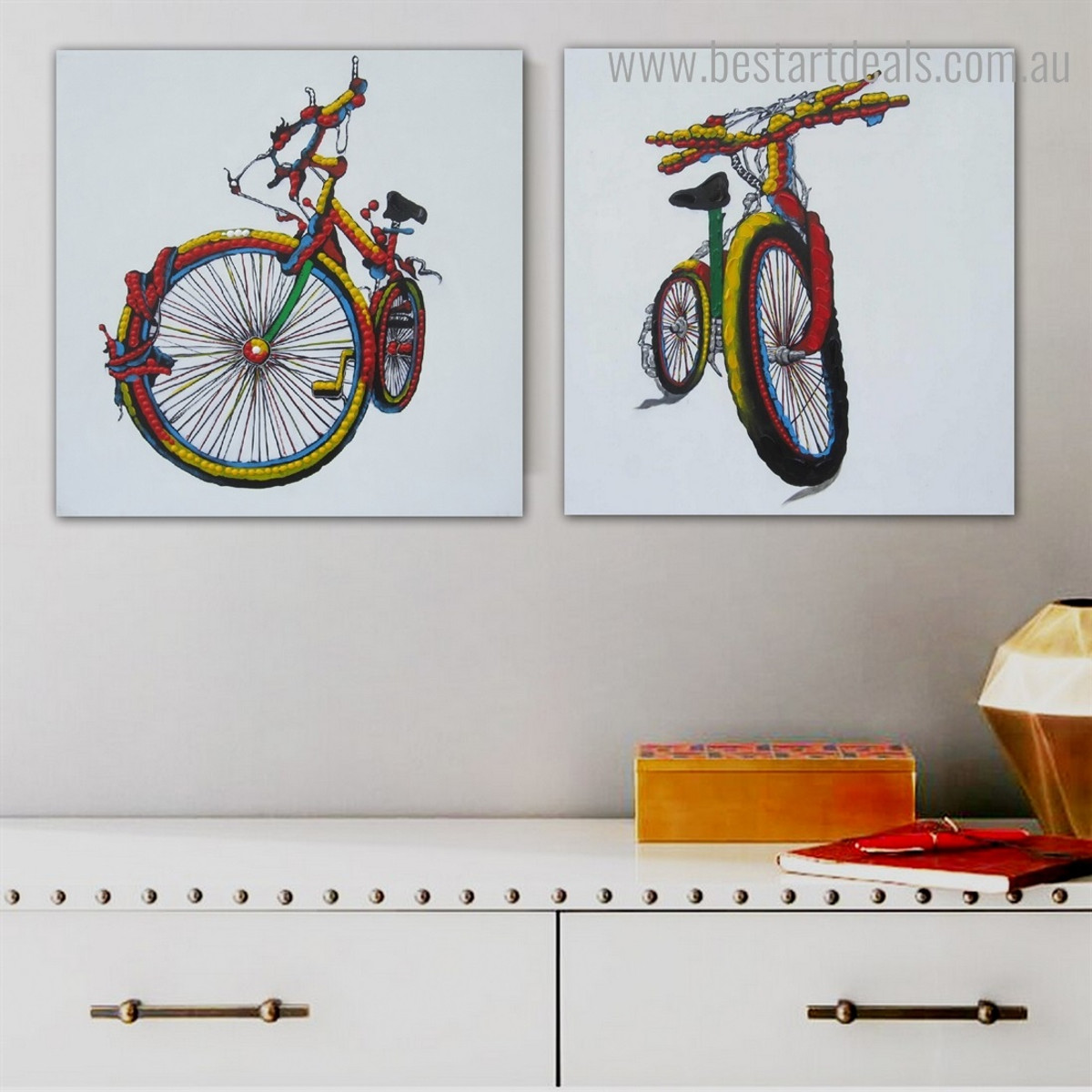 Majestical Bikes Abstract Modern Framed Artwork Picture Canvas Print for Room Wall Getup