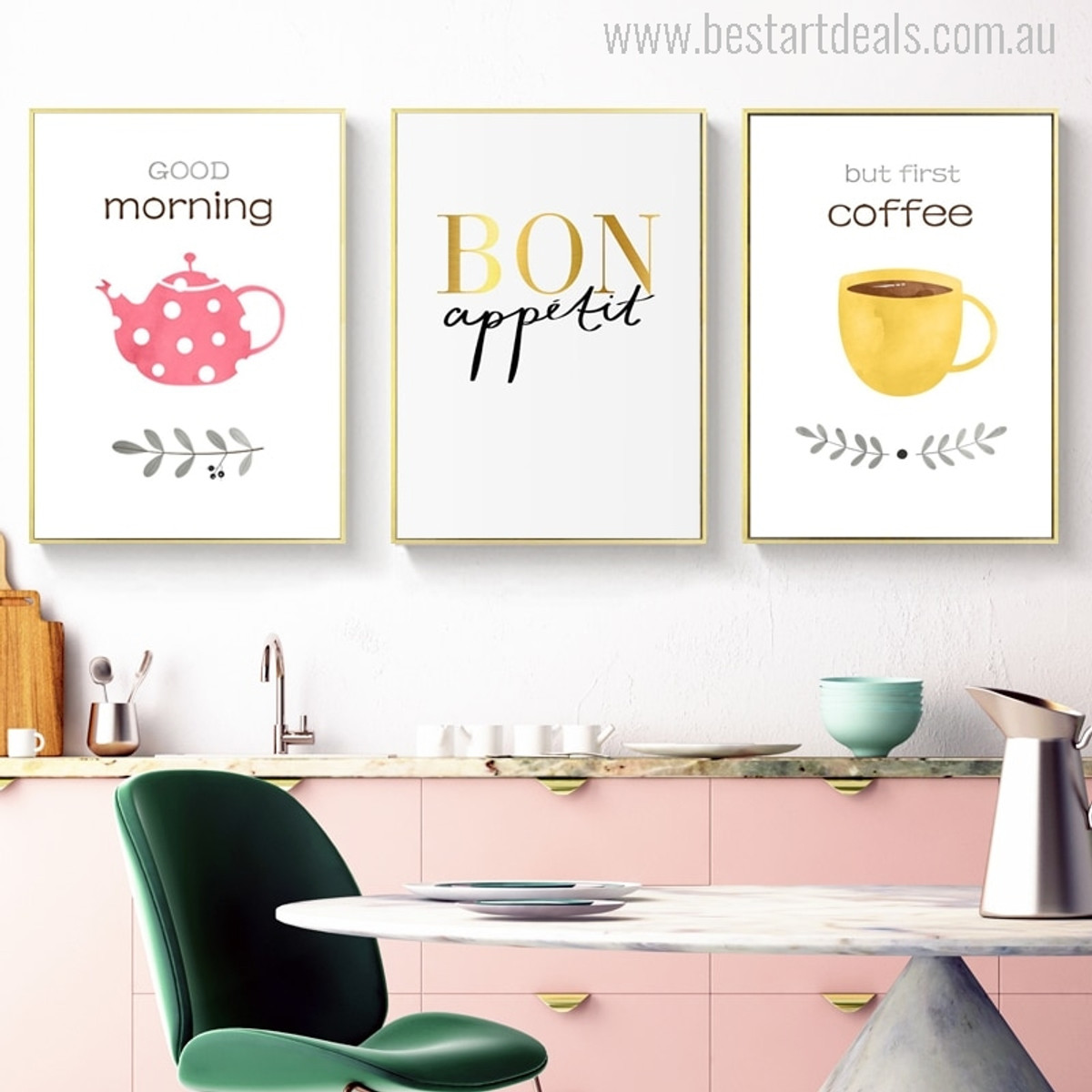Good Morning Bon Appetit But First Coffee Typography Based Artwork Print