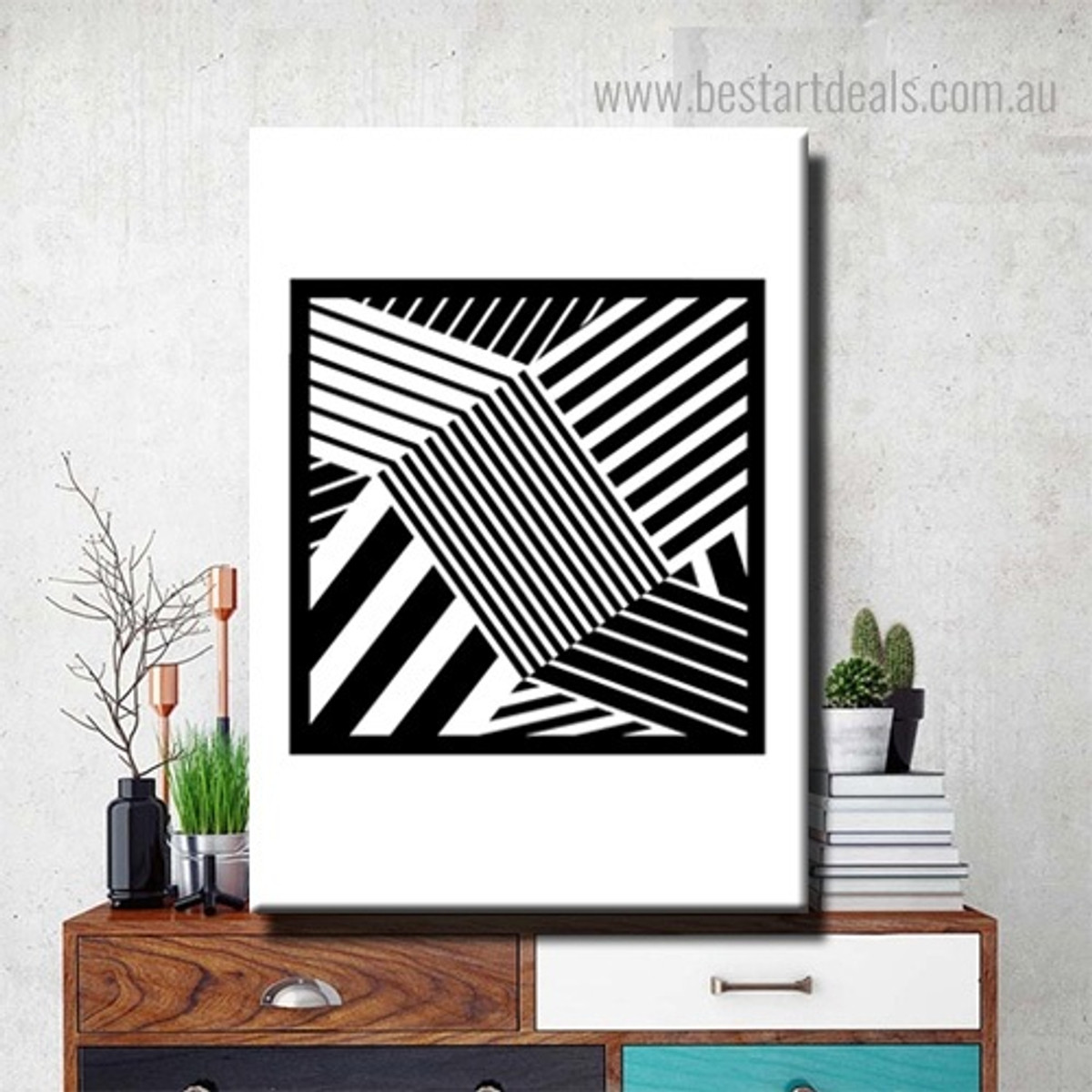 Seamless Lines Abstract Geometric Framed Painting Portrait Canvas Print for Room Wall Getup