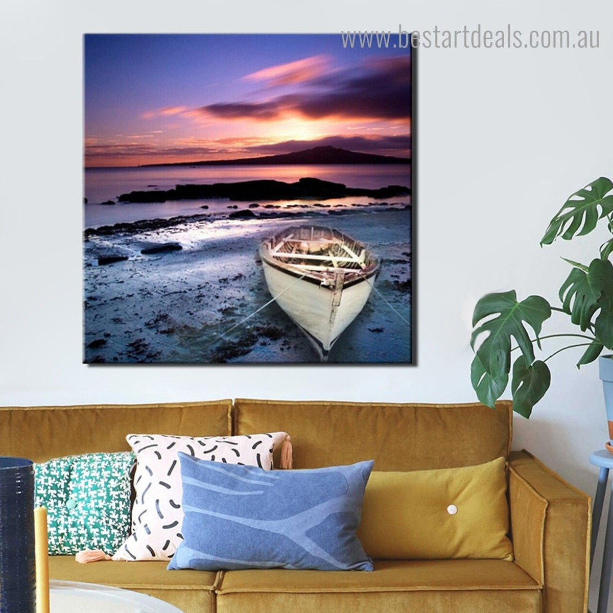Wooden Boat Landscape Modern Framed Painting Portrait Canvas Print for Room Wall Adornment