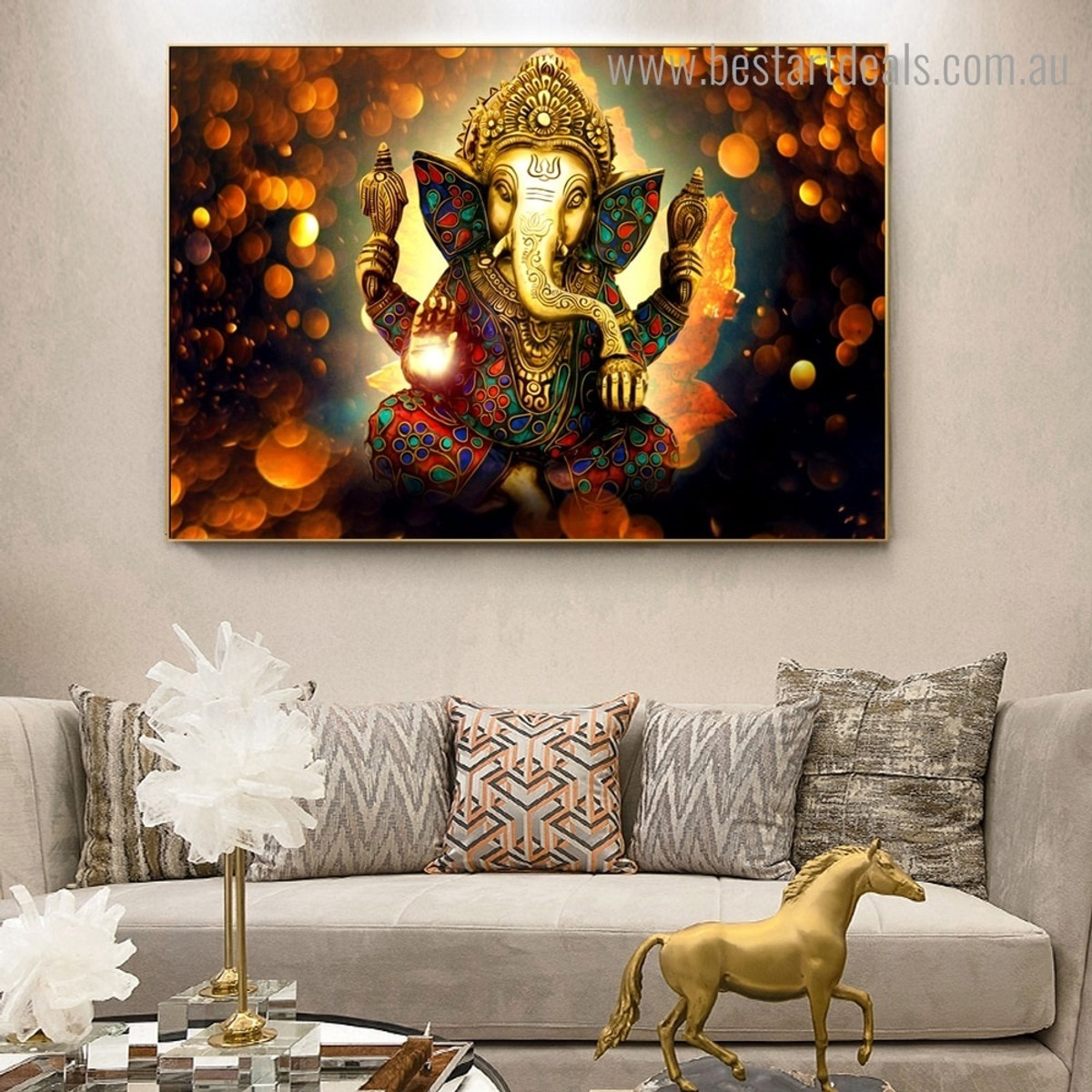 God Ekadanta Hindu Religious Modern Framed Painting Portrait Canvas Print for Room Wall Ornament