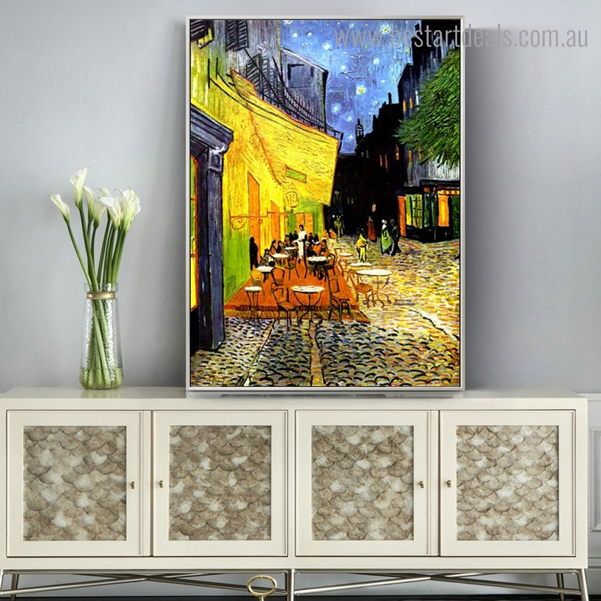 Cafe Terrace at Night Van Gogh Impressionist Framed Artwork Picture Canvas Print for Room Wall Onlay