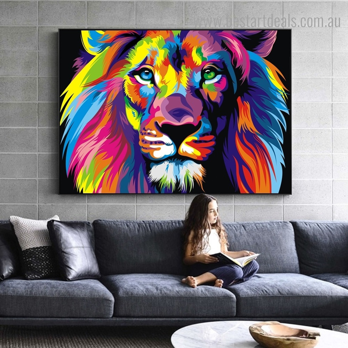 Dapple Lion Face Abstract Animal Watercolor Framed Painting Photo Canvas Print for Room Wall Assortment