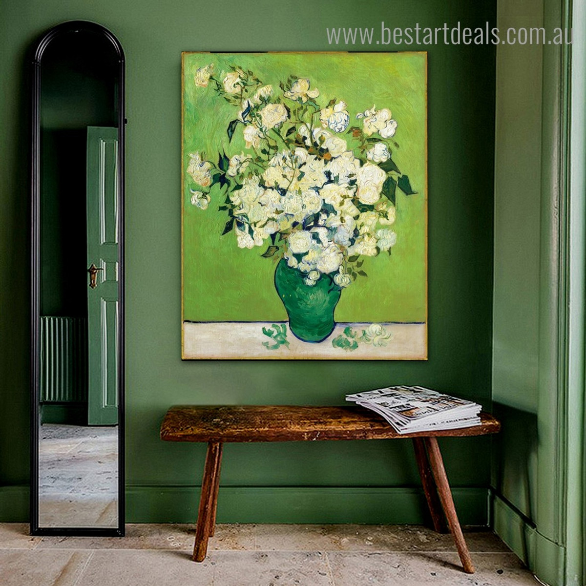 Roses Van Gogh Reproduction Framed Artwork Portrait Canvas Print for Room Wall Equipment