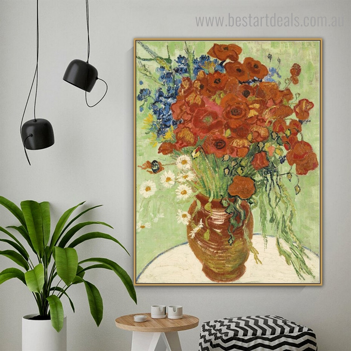 Vase with Marguerites Van Gogh Reproduction Framed Painting Image Canvas Print for Room Wall Decoration