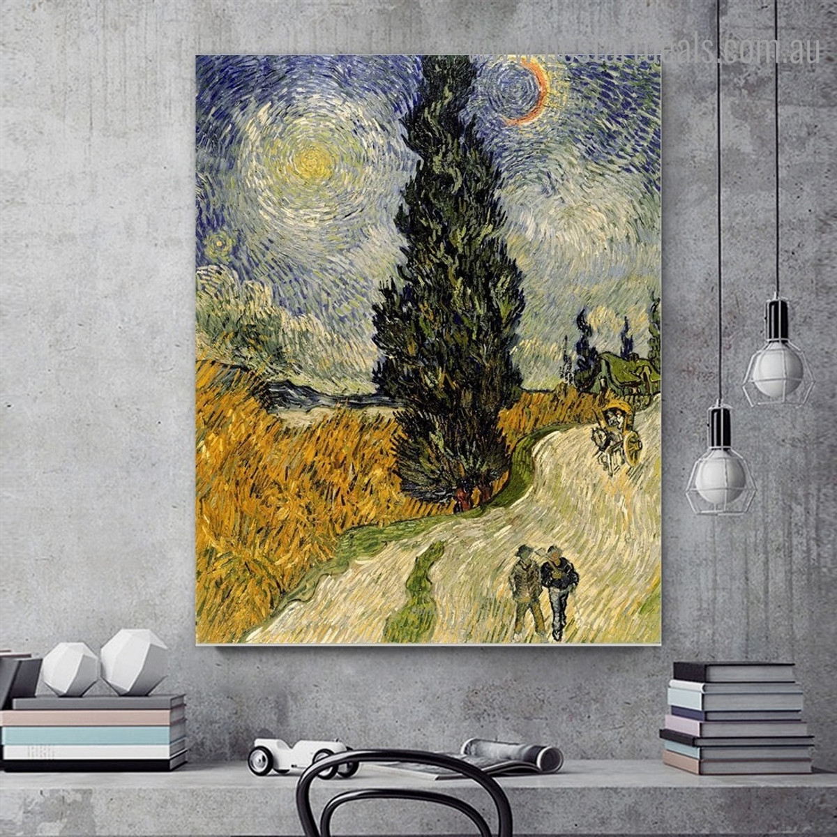 Cypress under Sky Van Gogh Reproduction Framed Painting Portrait Canvas Print for Room Wall Adornment