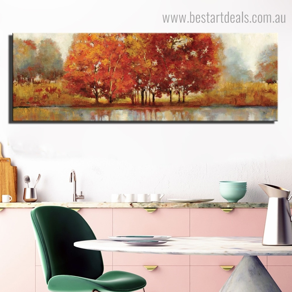 Red Leaves Tree Landscape Graffiti Framed Painting Portrait Canvas Print for Room Wall Decoration