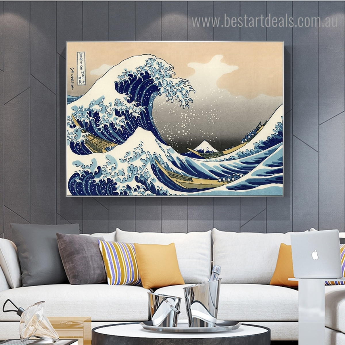 The Great Wave Katsushika Hokusai Reproduction Framed Artwork Photo Canvas Print for Room Wall Onlay