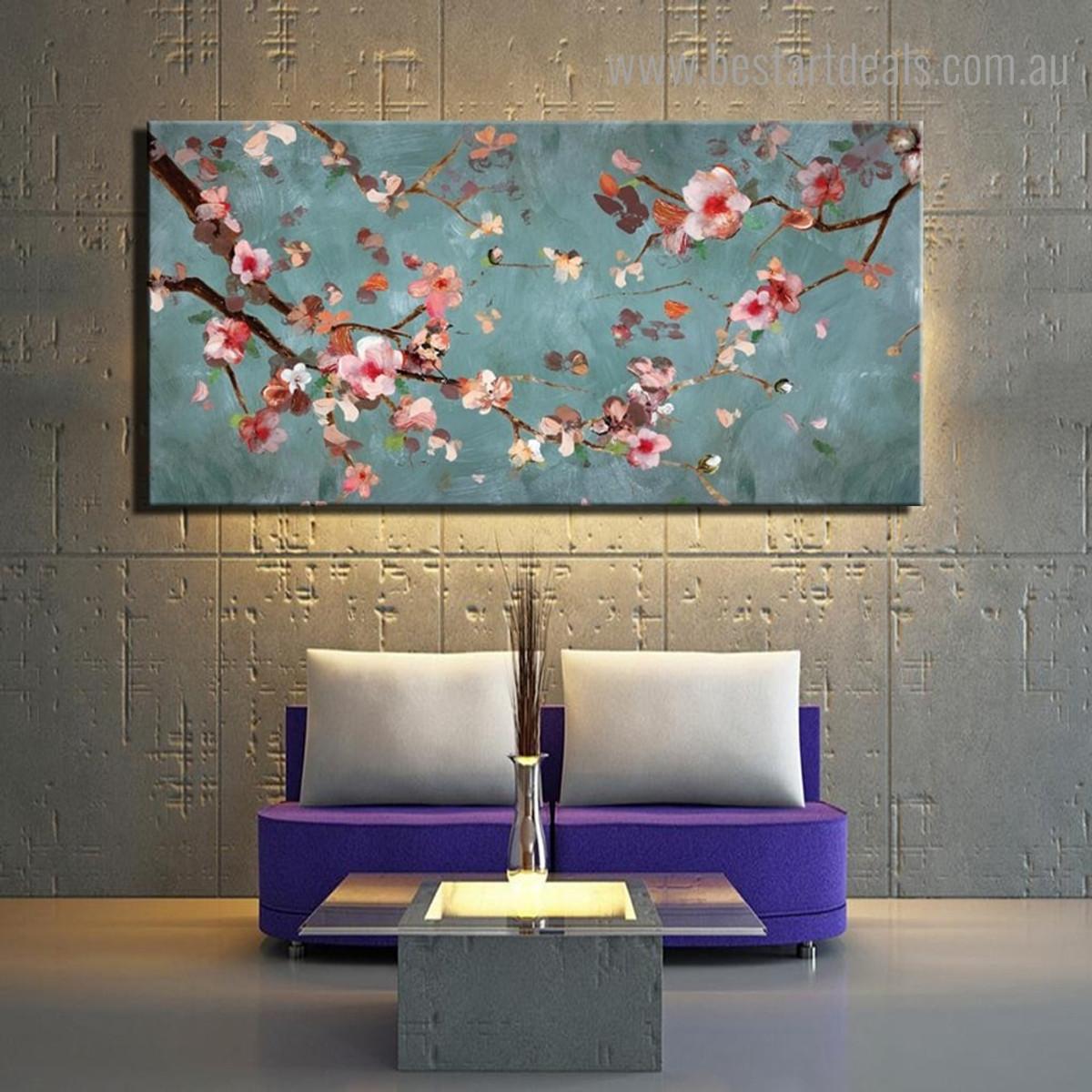 Plum Blooms Abstract Floral Framed Artwork Portrait Canvas Print for Room Wall Garnish