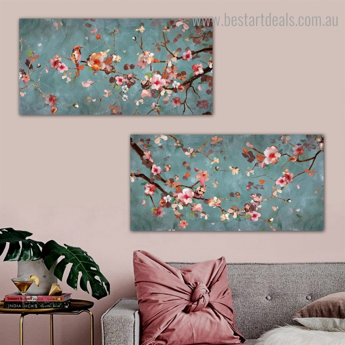 Plum Flowers Abstract Floral Framed Painting Image Canvas Print for Room Wall Getup