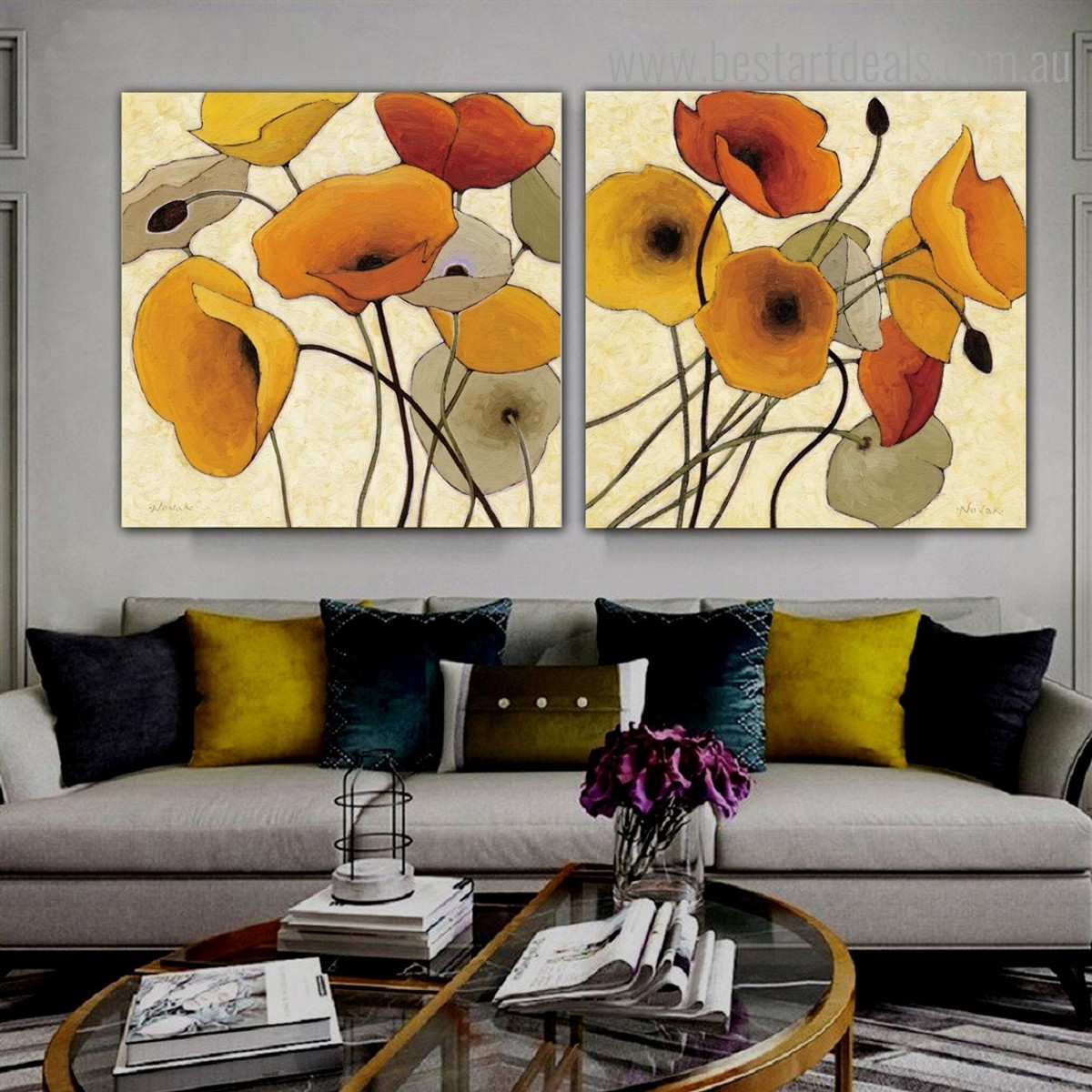 Dapple Flowerets Abstract Floral Framed Portraiture Photo Canvas Print for Room Wall Molding