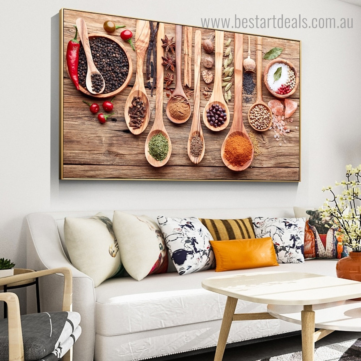 Spice and Spoon Food & Beverage Framed Painting Portrait Canvas Print for Room Wall Ornament