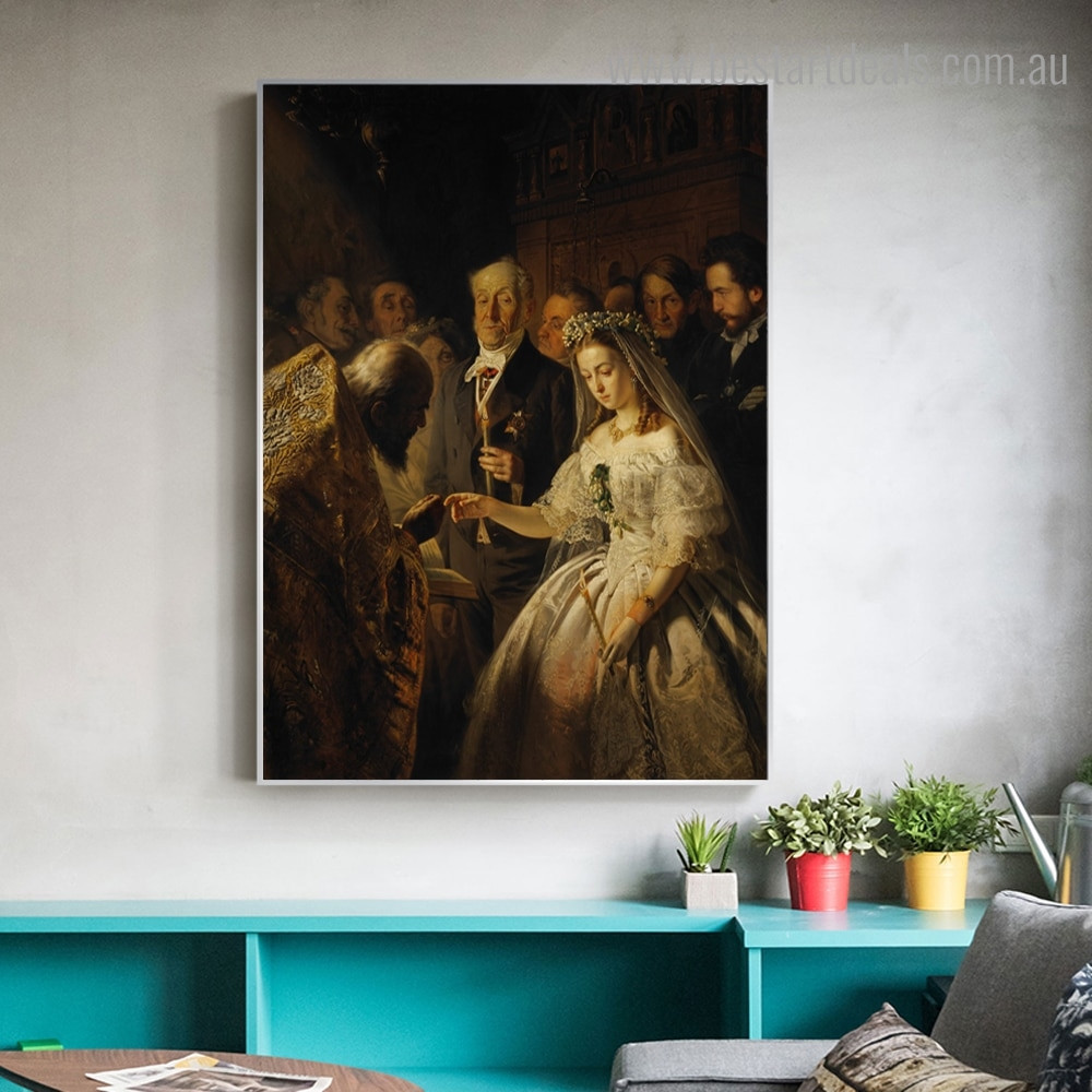 The Unequal Marriage Vasili Pukirev Reproduction Framed Artwork Picture Canvas Print for Room Wall Garnish
