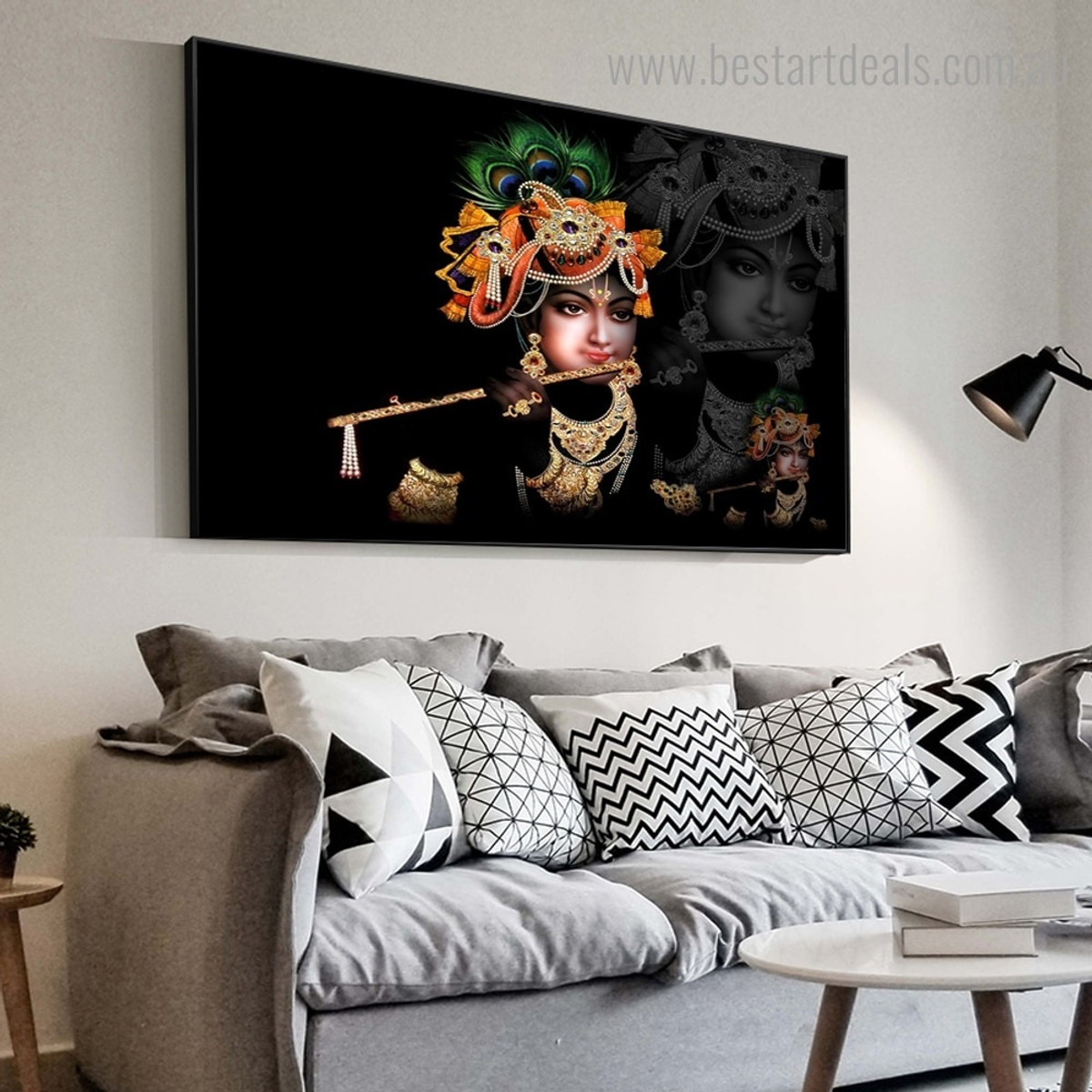 Lord Govind Religious Modern Framed Artwork Image Canvas Print for Room Wall Garnish