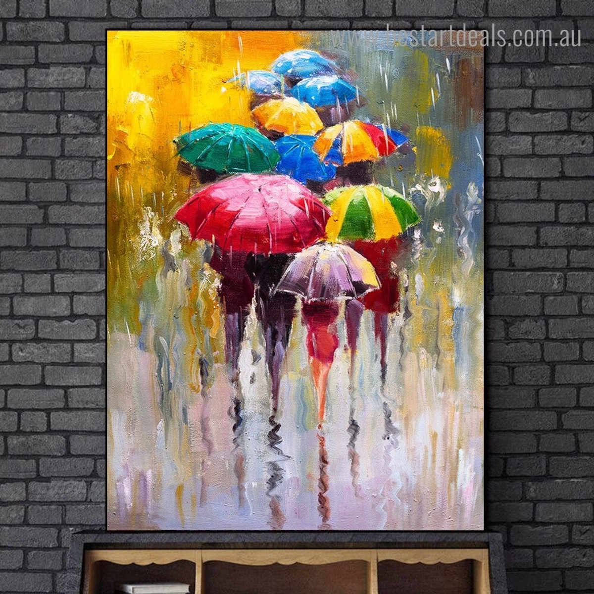 Colorful Umbrellas Abstract Watercolor Framed Artwork Pic Canvas Print for Room Wall Garnish